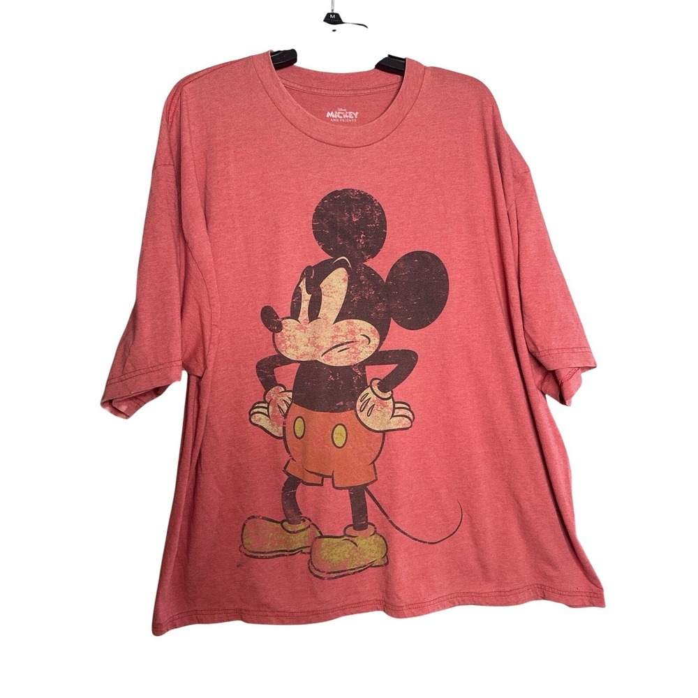 Disney Mickey Mouse Graphic T Shirt 3XL Red Distressed Tee Vintage Style